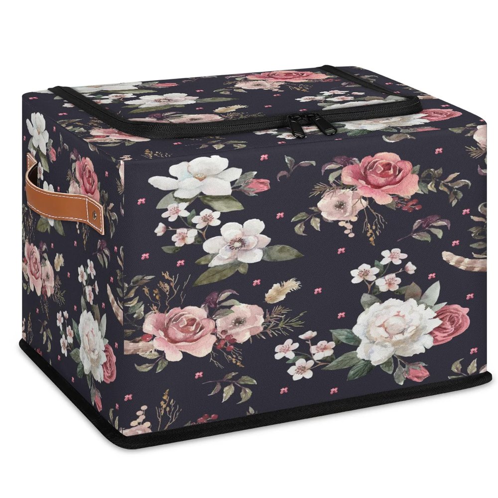 ADTASU Floral Pattern Storage Basket for Home - Foldable Rectangular Laundry Hamper, Organizer Bin for Shelves, Toys, Books, Clothes, 14x10x10 Inch, Waterproof (Flower)