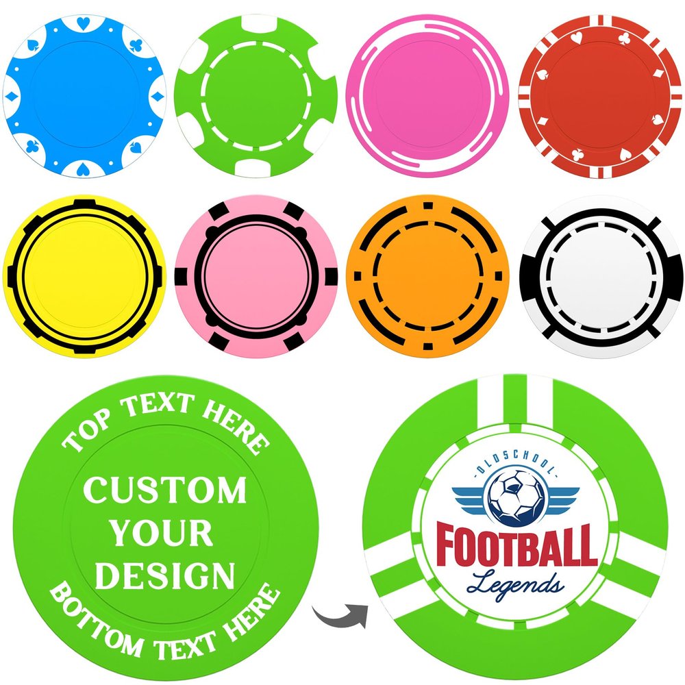 100-1000 Custom Poker Chips 37mm, 9 Colors Drink Tokens Personalized Your Logo, Image & Text, Full-Color Double Sided Printing, Customized Plastic Poker Chips for Bar, Club, Parties, Events (Green)