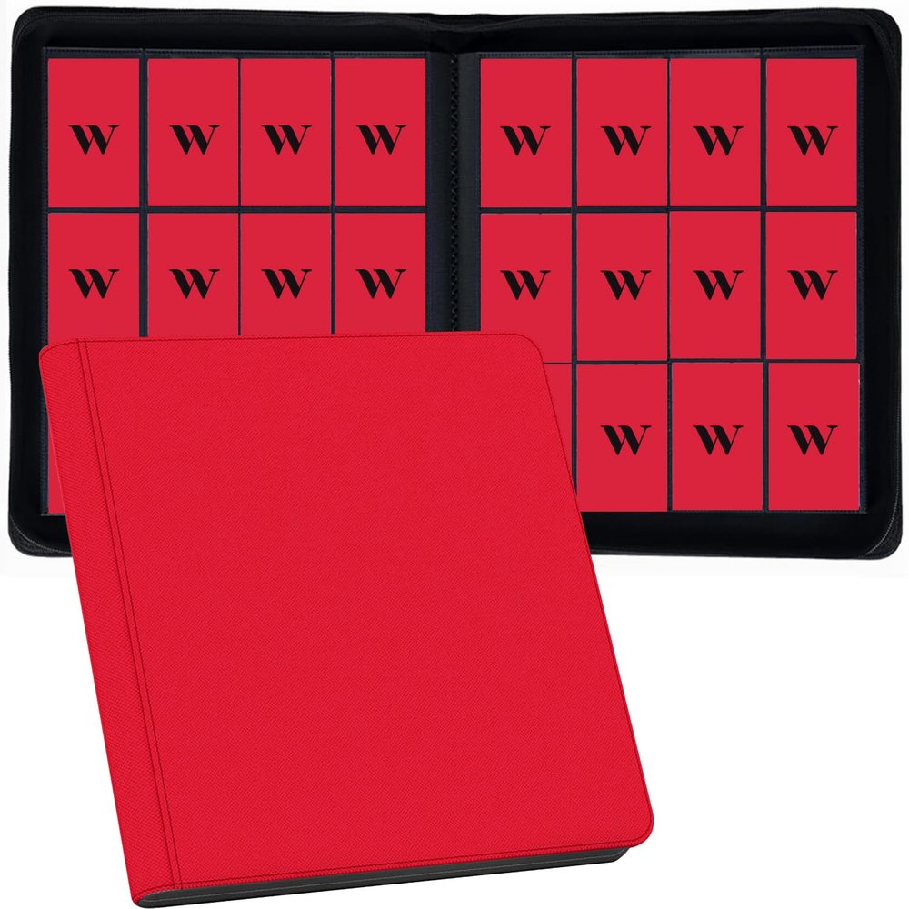 12 Pocket Card Binder, 720 Pockets PU Leather Zipper Trading Card Collection Album, Side-Loading Card Storage Folders for MTG, TCG, Game/Sport Crads (Red, 12 Pockets)