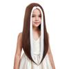 DUDUWIG Children White Mixed Brown Wig Girls Long White Brown Middle Part Wig Long Straight Wigs for Kids Heat Resistant Synthetic Wigs with Cap view 2