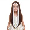 DUDUWIG Children White Mixed Brown Wig Girls Long White Brown Middle Part Wig Long Straight Wigs for Kids Heat Resistant Synthetic Wigs with Cap view 3