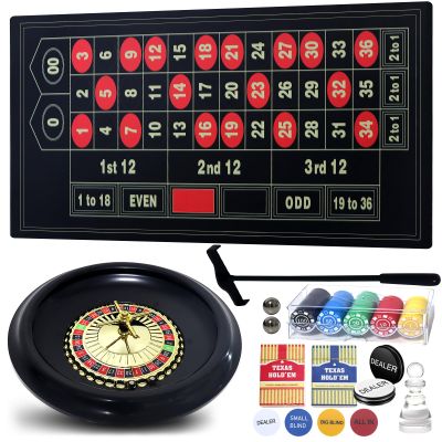 16 Roulette Wheel Set for Adults, Casino Games, Roulette Table and Wheel with 16 Roulette Wheel, 47 x 24 Felt Casino Mat, 100pcs Poker Chips, 2 Roulette Balls, 2 Decks of Poker Cards Dealer Button