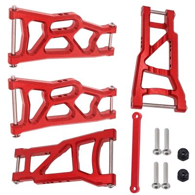 Aluminum Front & Rear Suspension A-Arm with Tie Rods Upgrade for 1/10 Rustler VXL/Stampede VXL 2WD RC Car,Replace 3631 3655 (Red)
