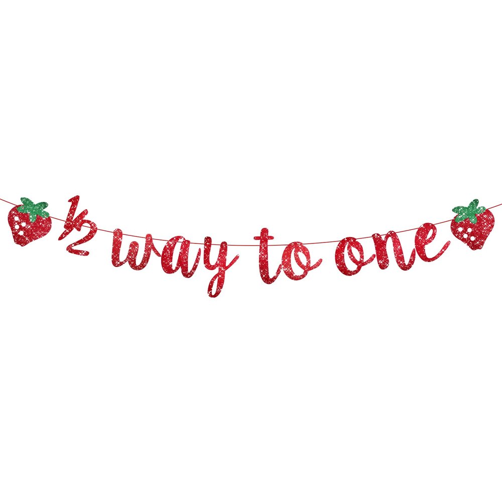 1/2 Way to One Banner, Happy 1/2 Birthday Banner 6 Months Birthday Decorations Red Glitter Strawberry Shower Decorations Berry Sweet Half Party Decoration