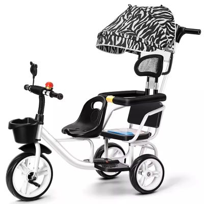 JIYIAN White,Style 4, Unisex 3-Wheel Kids Tricycle with Back Seat Trike Bike Push Handle with Removable Push Handle/Canopy for Parental Control Kids' Trikes