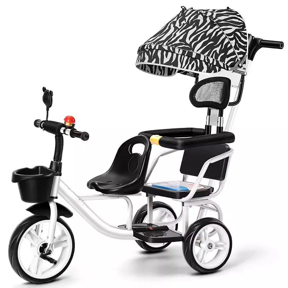 JIYIAN White,Style 4, Unisex 3-Wheel Kids Tricycle with Back Seat Trike Bike Push Handle with Removable Push Handle/Canopy for Parental Control Kids' Trikes