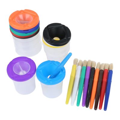 10 Pieces Paint Cups with Paintbrushe for Kids, Spill Proof Kids Paint Brushes Kids Paint Set Preschool Art Supplies with Paintbrushes for Toddlers Kids