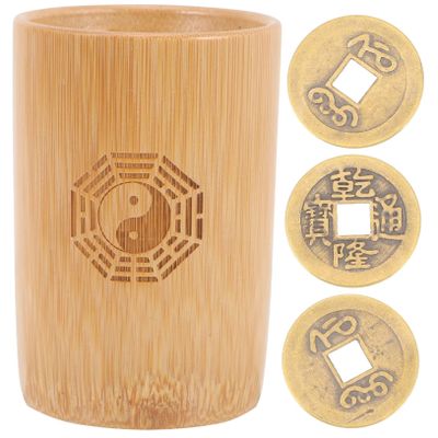 CHICAMPERA Bamboo Tube Hexagram Tool Divination Coin Feng Shui Coins Chinese Tool Buddhist Divination Ching
