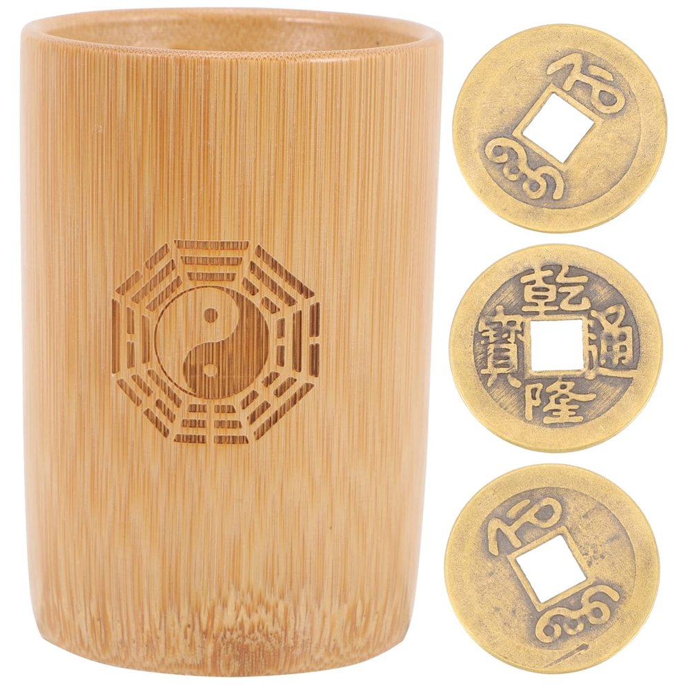 CHICAMPERA Bamboo Tube Hexagram Tool Divination Coin Feng Shui Coins Chinese Tool Buddhist Divination Ching