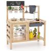 HONEY JOY Mud Kitchen, Fir Wood Outside Play Kitchen for Toddlers, Realistic Faucet & Water Tank, Stoves, Sink, Storage Shelf, 12 Planter Cups, Mud Table for Kids Outdoor Backyard view 1