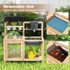 HONEY JOY Mud Kitchen, Fir Wood Outside Play Kitchen for Toddlers, Realistic Faucet & Water Tank, Stoves, Sink, Storage Shelf, 12 Planter Cups, Mud Table for Kids Outdoor Backyard view 3