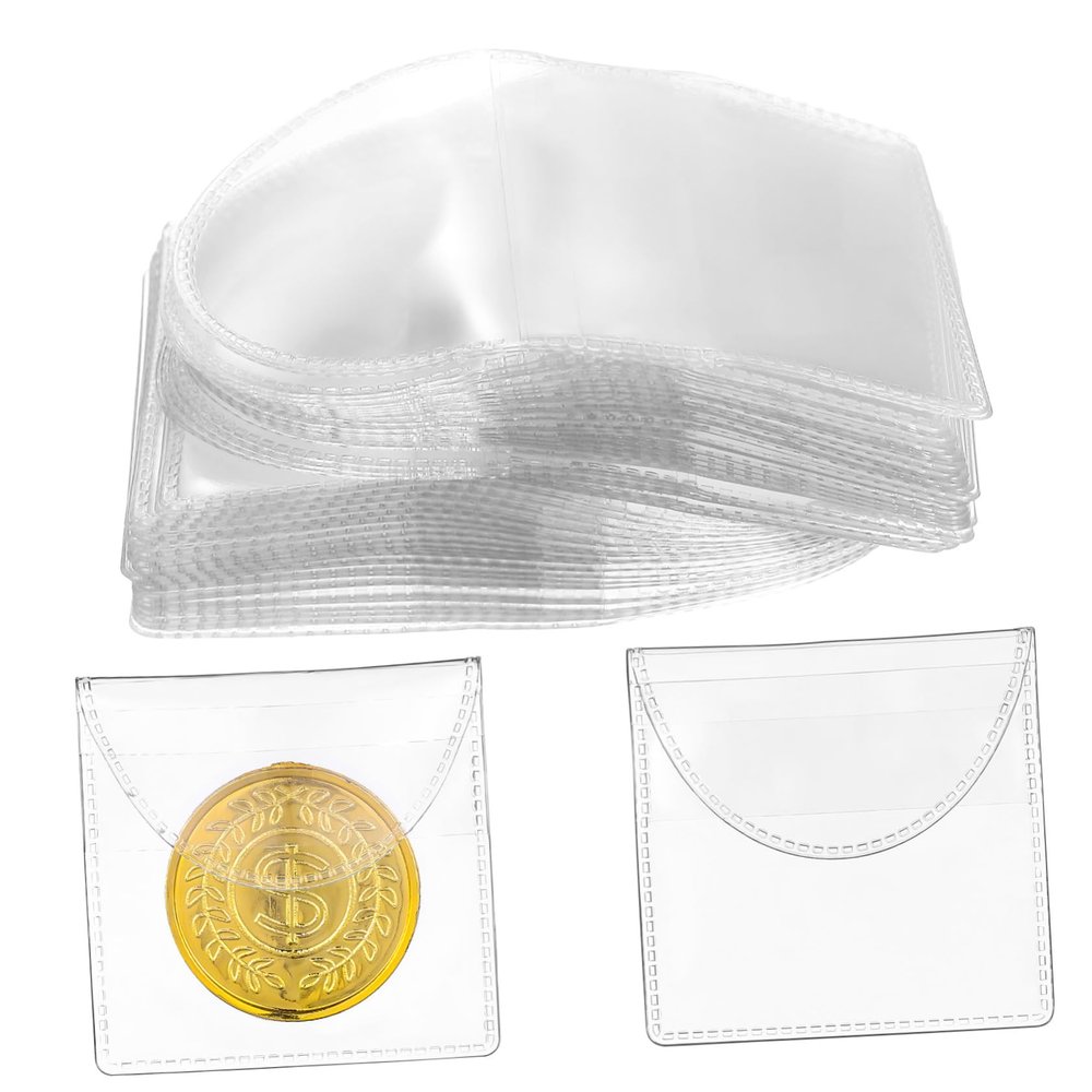 Angoily 150pcs Coin Pocket Sleeves for Commemorative Coins PVC Protectors Secure Flap for Safe Storage and Display for Collectors and Jewelry Organization