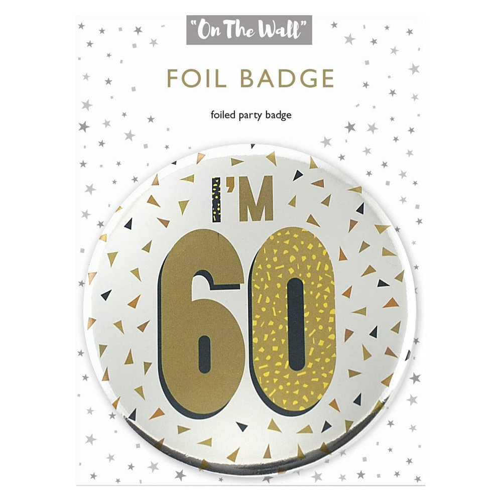 One The Wall Silver 60th Birthday Badge 8.5cm Foil Age 60 with Safety Pin for Party Outfit Accessories Durable Age Badge for Celebrating Milestone Events, pack of 1, Foil