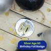 One The Wall Silver 60th Birthday Badge 8.5cm Foil Age 60 with Safety Pin for Party Outfit Accessories Durable Age Badge for Celebrating Milestone Events, pack of 1, Foil view 3