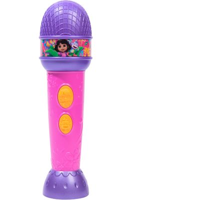 Dora Rainforest Music Microphone Approx. 22 cm with 4 Songs and 8 Sound Effects from the Popular TV Series, Adjustable in German or Italian Interactive Singing Fun for Children from 3 Years