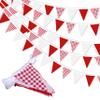 33 ft Red Plaid Checkered White Pennant Banner,Flag Triangle Bunting Garland Decor,Hanging Triangle Banner,for Betrothal Day, Wedding,Birthday,Baby Shower,Graduation,Christmas(White Red Plaid Banner) view 1