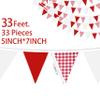 33 ft Red Plaid Checkered White Pennant Banner,Flag Triangle Bunting Garland Decor,Hanging Triangle Banner,for Betrothal Day, Wedding,Birthday,Baby Shower,Graduation,Christmas(White Red Plaid Banner) view 3