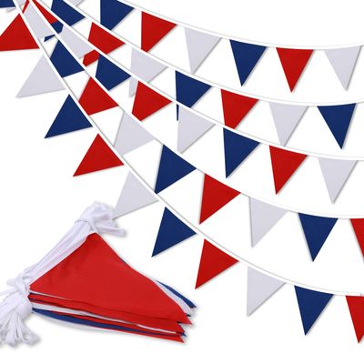 33 ft Pennant Banner Flags,Flag Triangle Bunting Garland Decorfor Fourth of July,Wedding,Birthday Party,Baby Shower,Graduation,Golf Party Decor (Blue White Red Independence Day Banner Decor)