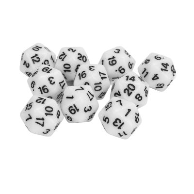 10PCS 20 Sided Dice Set Lightweight Plastic Polyhedral Dice for RPG Math Tabletop Game Classroom Party (White)