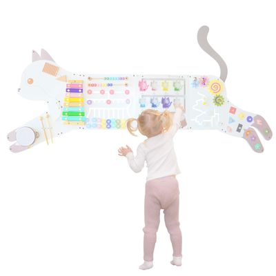 Cat Activity Wall Busy Board Panels, Toddler Learning Activity Center, Montessori Sensory Activity Board, Educational Toys for Childrens Playroom & Daycare