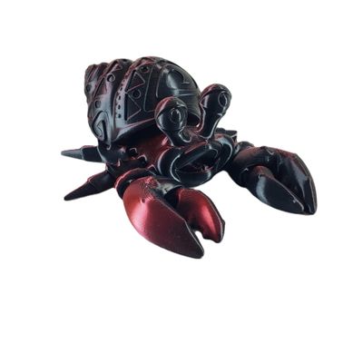3D Printed Articulating Hermit Crab - Fidget Toy (Black/Red)