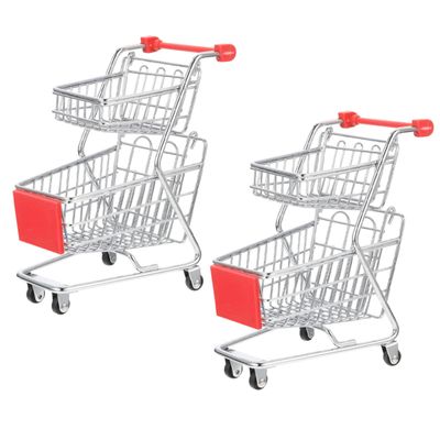 KICHOUSE 2pcs Mini Shopping Cart Wheels Supermarket Trolley Boys and Girls Toy Desk Decor Slim Rolling Cart