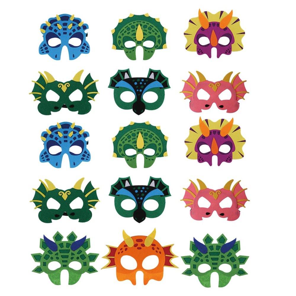 BRIGHTFUFU 15Pcs Dinosaur Masks Fun Cosplay Party Decorations for Dinosaur Themed Birthday Celebrations Comfortable Felt Design for Halloween Carnival and Cosplay Events