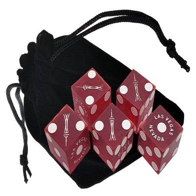 Genuine Las Vegas Casino Craps Dice Sets - Wide Selection of Full Sticks with (5) Matching Serial Numbers for Collectors & Particular Dice Shooters + Pouch (Stratosphere - Red Frosted)