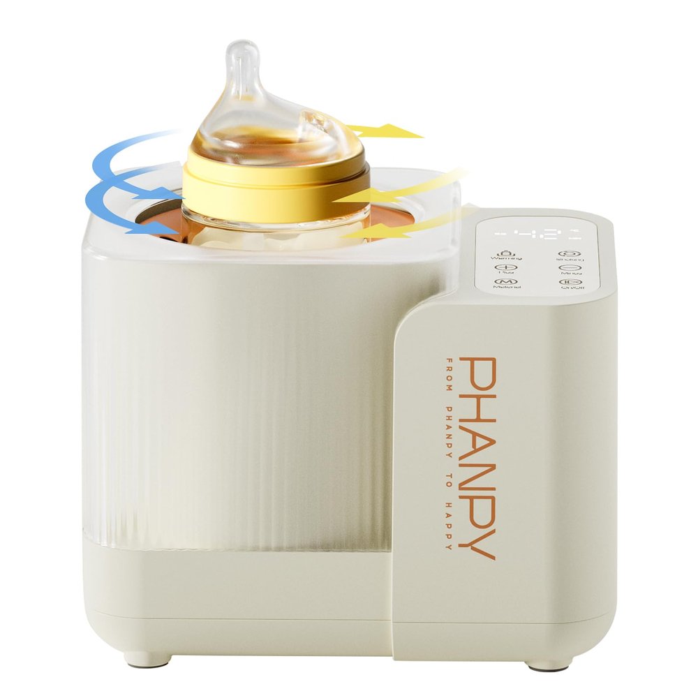 Phanpy SmartSwirl Waterless Bottle Warmer - Patented Airbag Heating for Nutrient Protection, Off-Center & Smart Dual-Direction Mixing for Clump-Free Formula, Fits All Bottles, Quiet & Safe