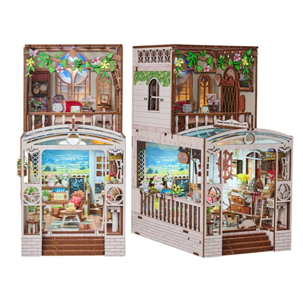 3D Wooden Puzzle Bookshelf Insert Decor,DIY Dollhouse Miniature Book Nook Assemble Kit,Bookends Model Build-Creativity Kit for Adults Women Birthday Gift (SL32)