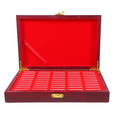 BCOATH 50-Piece Wooden Coin Box Set Dark Red Storage Case for Collectors Display and Organize Coins Handmade Wooden Storage Box
