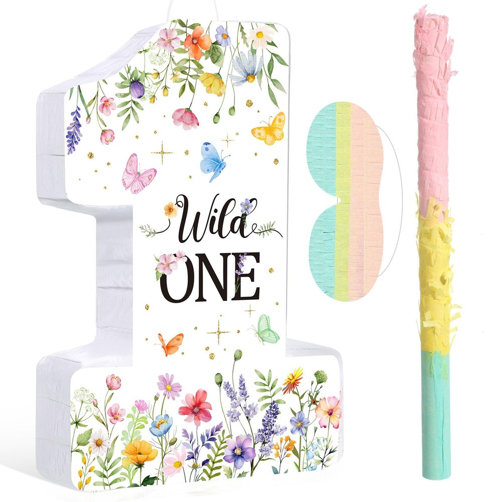 Blosssound Wildflower Piata Wild One 1st Birthday Decorations First Birthday Piata with Stick Blindfold for Wild Flower First Theme Baby Shower Celebration Decorations Supplies(Wildflower)
