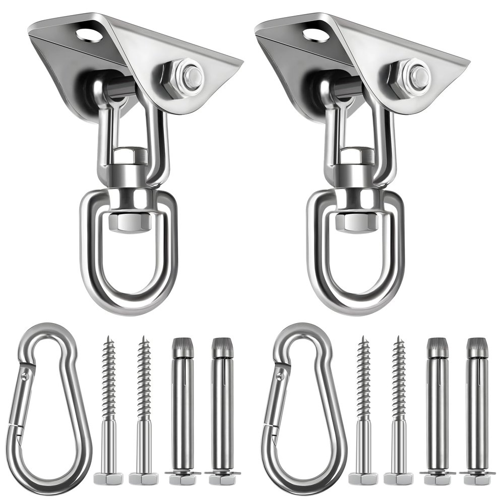 2-Pack Hammock Hanging kit,360Rotating 1200 lb Capacity Heavy Duty,Hanger & Swing Hook Snap for Concrete Wood,Hammock,Veranda Seat,Chair,Swing Sets,Yoga and GymWithout Chain 