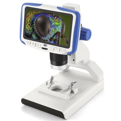 200X Magnification Digital Microscope, 1080P 30FPS Video Microscope, 5.0 Inch Screen, Adjustable LED Lights, Fit Use Soldering, Textiles, and Student Discovery, Kid(Blue)
