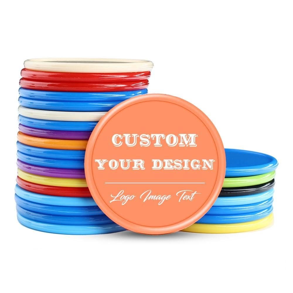 200-1000 Custom Poker Chips, Bar Drink Token Chips Personalized Logo, Image and Text on Chip, Double Sided Full Color Print Custom Tokens, Good for Casino Night, Wedding and Party (Orange Red)