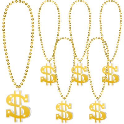 12 Pcs Light up Dollar Sign Necklaces Gold Money Chain Fake Dollar Jewelry Bead Pendant Necklace for Men Women Hip Hop Casino Theme Carnival America 250th Anniversary Buchona Halloween Party Parade