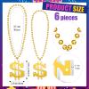 12 Pcs Light up Dollar Sign Necklaces Gold Money Chain Fake Dollar Jewelry Bead Pendant Necklace for Men Women Hip Hop Casino Theme Carnival America 250th Anniversary Buchona Halloween Party Parade view 3