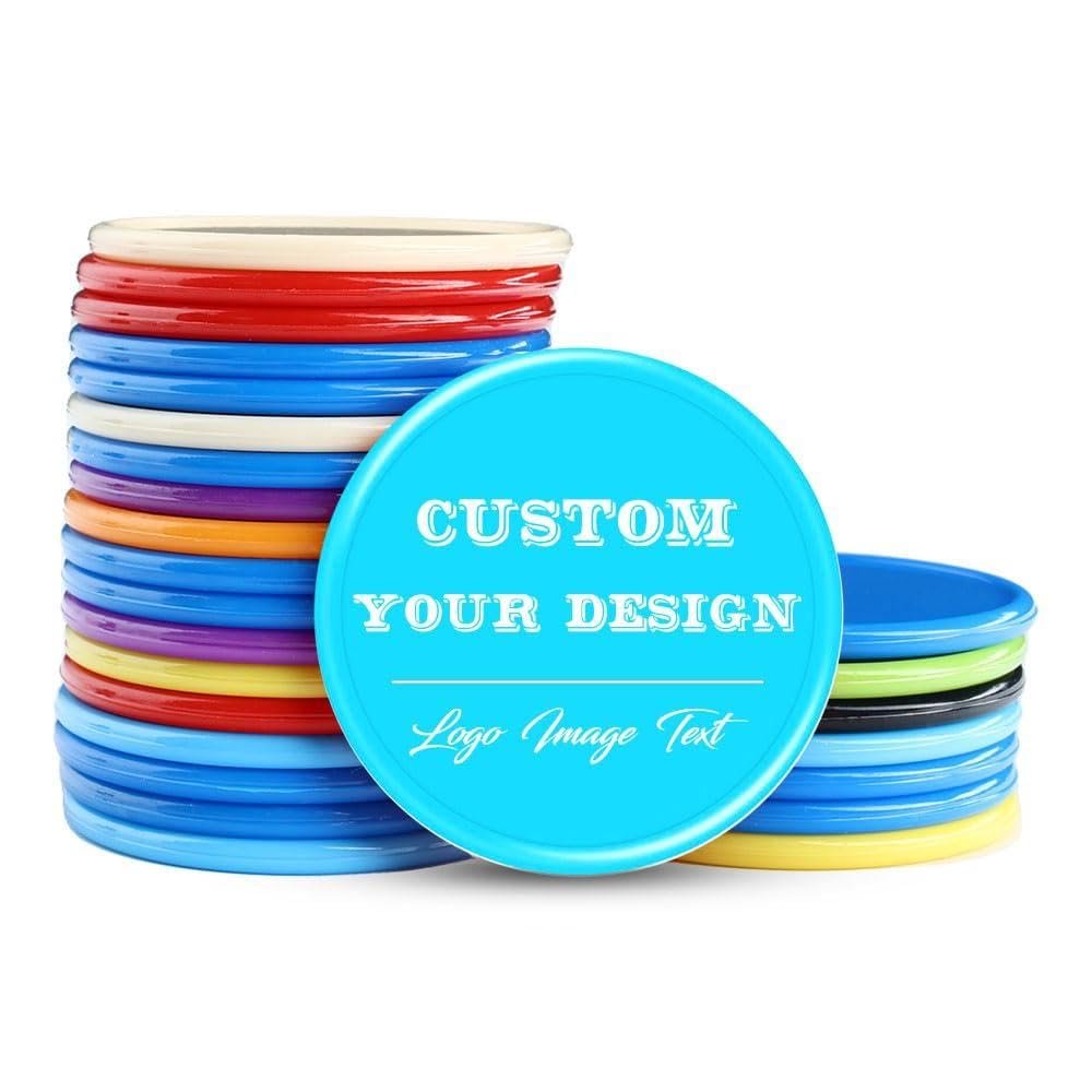 200-1000 Custom Poker Chips, Bar Drink Token Chips Personalized Logo, Image and Text on Chip, Double Sided Full Color Print Custom Tokens, Good for Casino Night, Wedding and Party (Light Blue)