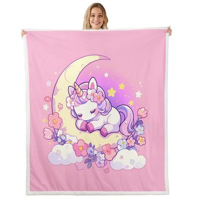 jejeloiu Boys Girls Cute Unicorns Fleece Throw Blanket Glitter Sherpa Blanket Floral Printed Plush Blanket for Bed Sofa Couch Kids Teens Bedroom Decor Baby 30"x40"