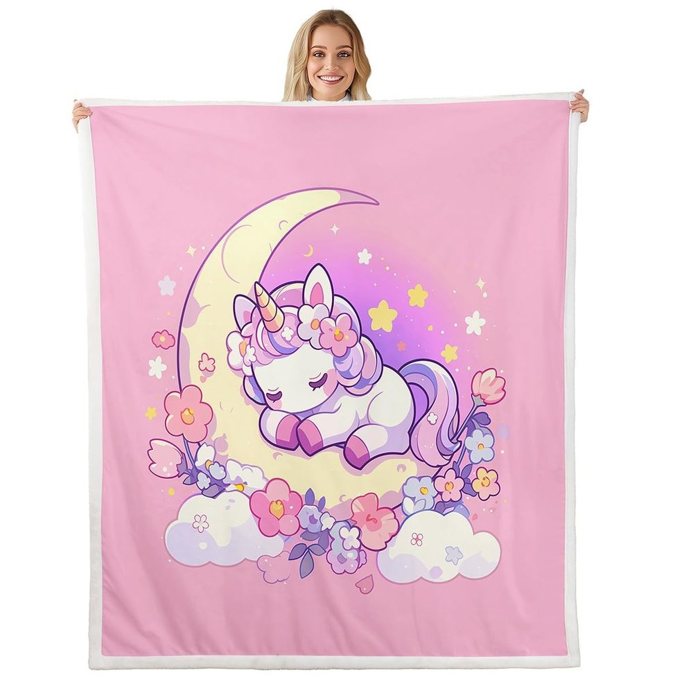 jejeloiu Boys Girls Cute Unicorns Fleece Throw Blanket Glitter Sherpa Blanket Floral Printed Plush Blanket for Bed Sofa Couch Kids Teens Bedroom Decor Baby 30"x40"