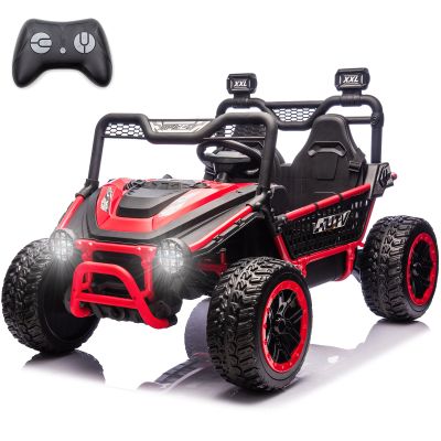 NEWQIDA XXL 24V Kids UTV 2 Seater Ride on Toys W/Remote Control 4x4 Electric Car for Boys Girls, 22" Spacious Seat, Metal Frame, Spring Suspension, Up to 5MPH, EVA Rubber Tires, Bluetooth, Music, Red