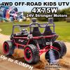 NEWQIDA XXL 24V Kids UTV 2 Seater Ride on Toys W/Remote Control 4x4 Electric Car for Boys Girls, 22" Spacious Seat, Metal Frame, Spring Suspension, Up to 5MPH, EVA Rubber Tires, Bluetooth, Music, Red view 3