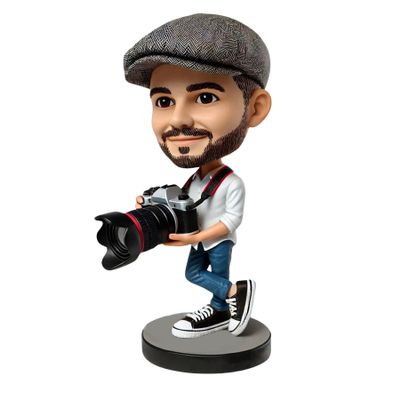 Adventure Photographer Bobblehead Custom Clay Figure Holding DSLR Camera for Travel Enthusiasts and Nature Lovers Birthday Graduation Memorial Keepsake