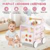 GLACER 8-in-1 Wooden Baby Walker, Storage Organizer & Montessori Activity Center with Ice Cream Shop Role-Play, Educational Push Toy with Adjustable Learning Games for Boys Girls 12+ Months (Pink) view 3