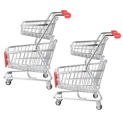CVUTOVO 2pcs Miniature Shopping Cart Double-Layer Iron Trolley Handcart Models for Desk Organization Storage and Color for Gifts and Themed Events