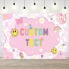 AIBIIN Preppy Birthday Custom Backdrop Coquette Smiling Face Personalized Banner Pink Disco Theme Party Decorations Cherry Rainbow Star Party Photo Props 7x5ft view 1