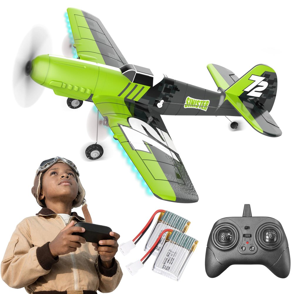 BEZGAR HQ089 RC Plane, Drones for Kids, 6-axis Gyro Remote Control Airplane, RC Helicopter, Easy Control for Beginners Toys with Colorful LED Navigation Lights(Green)