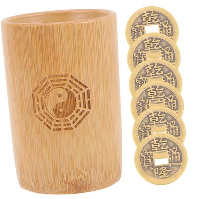 CVUTOVO Bamboo Tube Hexagram Tool Chinese Fortune Telling Prop Coin Divination Game Supplies