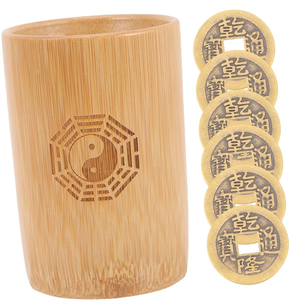 CVUTOVO Bamboo Tube Hexagram Tool Chinese Fortune Telling Prop Coin Divination Game Supplies