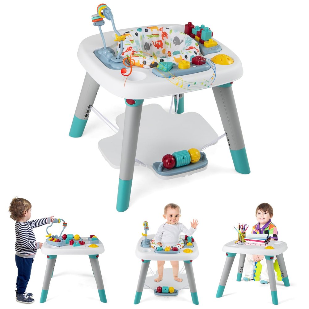 HONEY JOY Baby Bouncer Activity Center, 6-in-1 Infant Jumper & Standing Play Table w/ 360 Rotary Seat, 5 Toys, 3 Adjustable Heights, Music & Sounds, Activity Center for Babies 6-36 Months